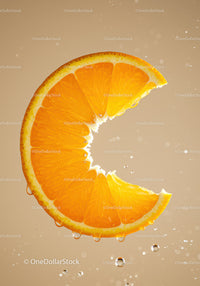 Fresh orange slice with water droplets in soft light