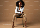 Stylish Confident Woman Sitting on Chair in Modern Studio