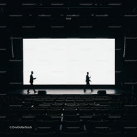 Silhouettes of Speakers Crossing Stage in Dark Auditorium