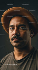 Thoughtful man with mustache wearing stylish hat