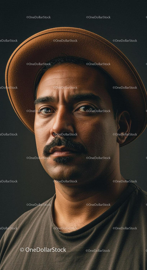 Thoughtful man with mustache wearing stylish hat
