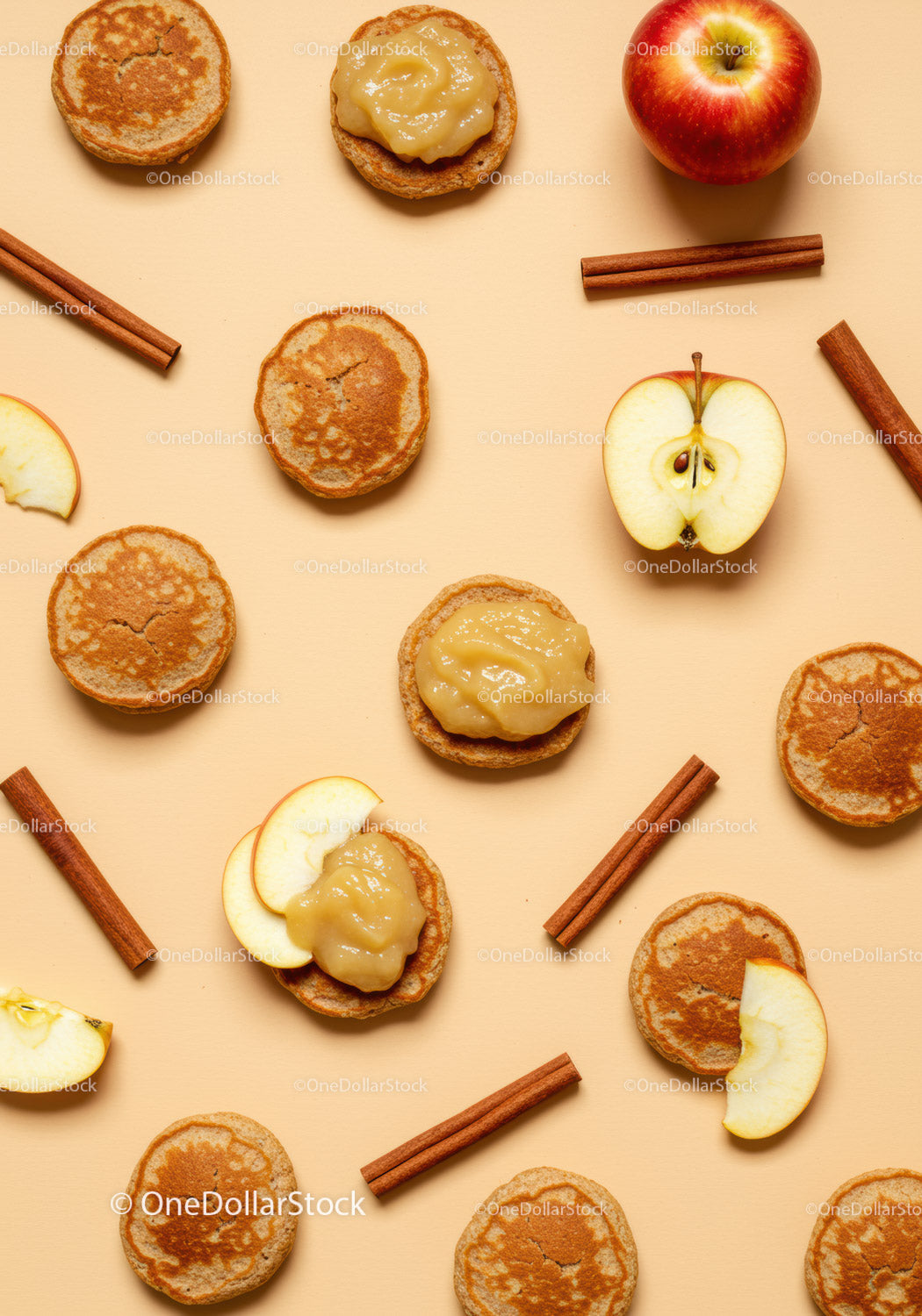 Apple Cinnamon Pancakes with Fresh Slices and Spread