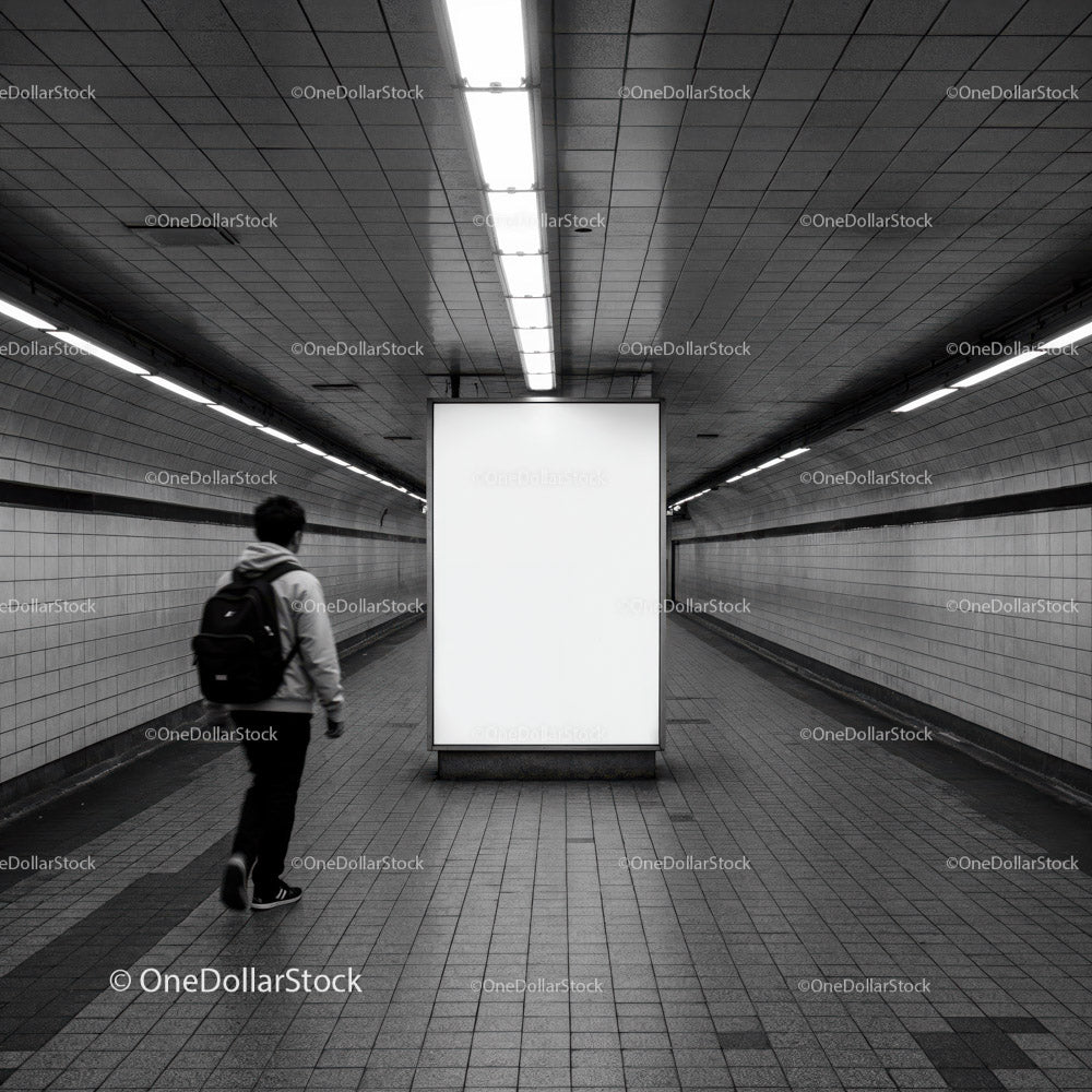 Minimalist Subway Tunnel with Tiled Walls and Modern Lighting