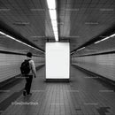 Minimalist Subway Tunnel with Tiled Walls and Modern Lighting