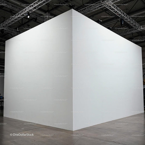 Minimalist White Cube Structure in Industrial Space JPG Mockup Image