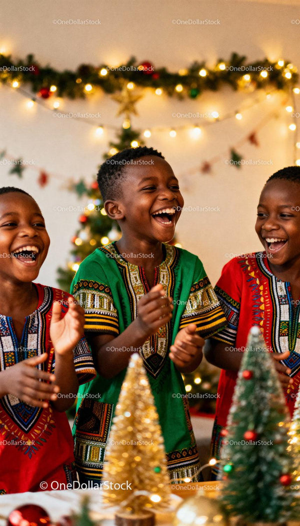 Joyful Kids Celebrating Christmas with Traditional Clothing