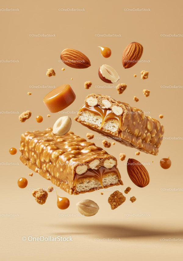 Caramel Nut Snack Bars with Almonds and Peanuts
