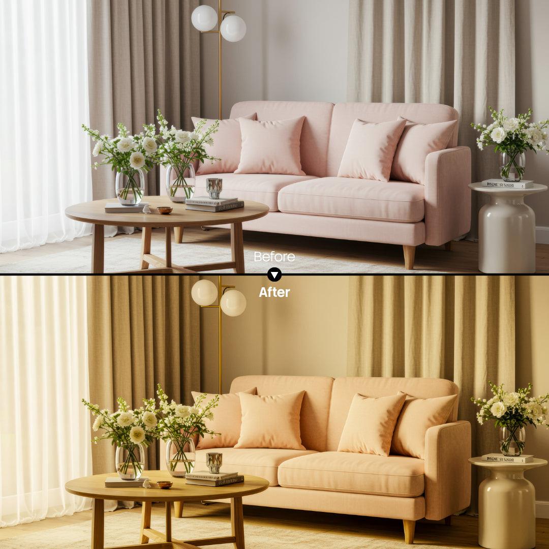 Before and after Dark Interior LUT Pack effect