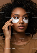 Young Black Woman Applying Under Eye Patches for Skincare