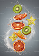 Fresh sliced kiwi blood orange and starfruit splash