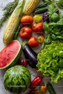 Vibrant Assortment of Fresh Vegetables and Watermelon Slices