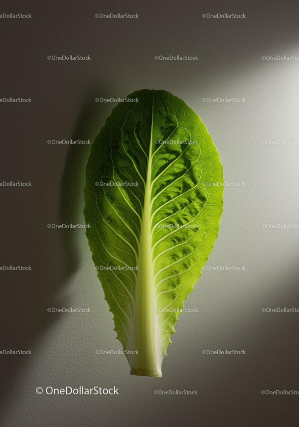 Fresh Green Romaine Lettuce Leaf on Neutral Background