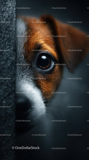 Close-Up of a Brown and White Puppy Face with Deep Eye Contact