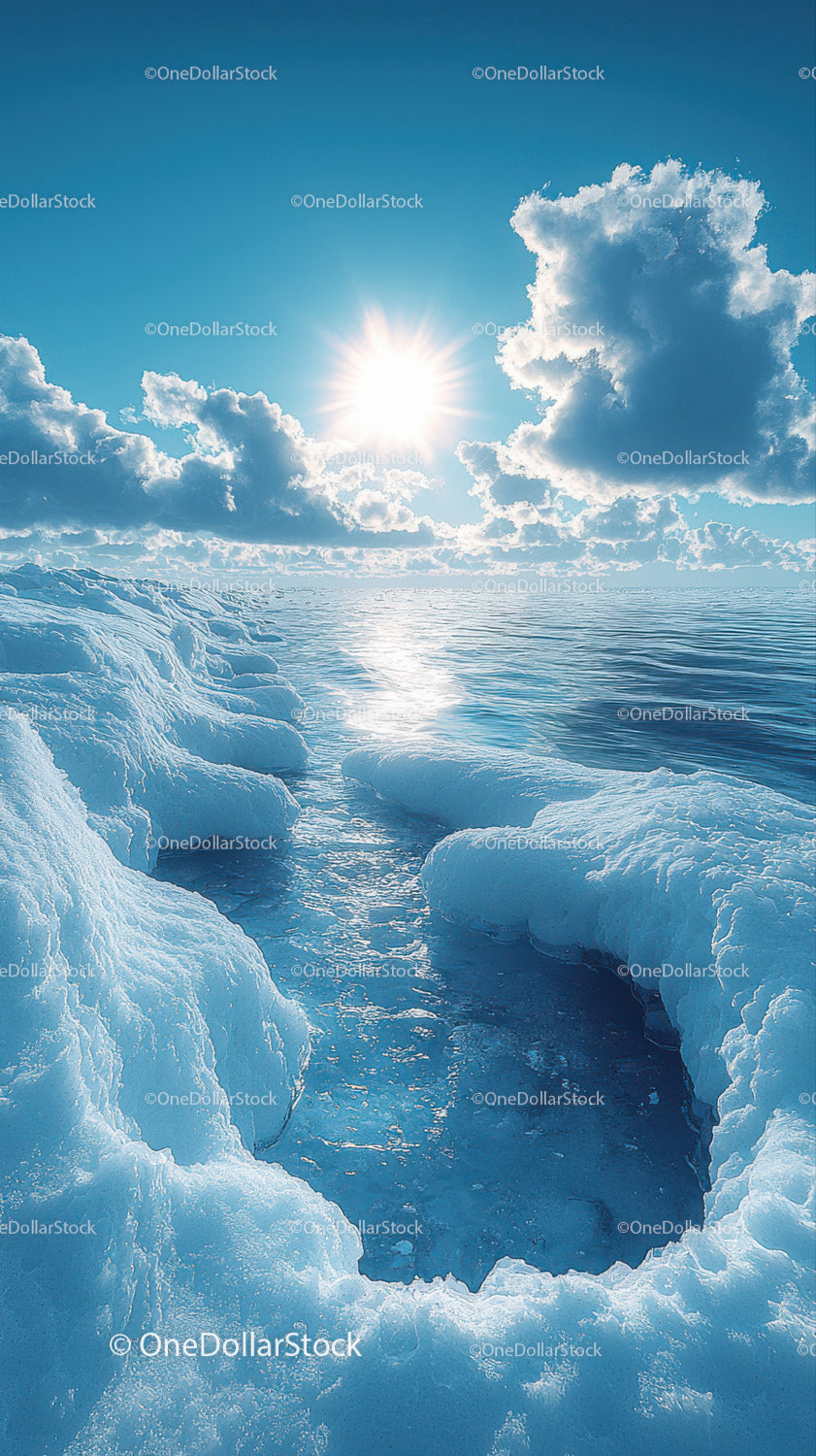 Majestic Melting Icebergs in Arctic Under Bright Sunny Sky