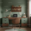 Stylish Green and Wood Home Office with Cozy Study Desk Setup