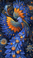 Majestic Blue and Orange Fantasy Bird with Sparkling Feathers