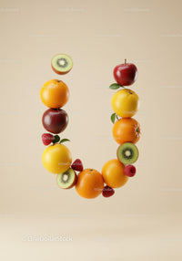 Colorful fresh fruits forming a stylish letter U