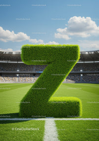 Giant Grass Letter Z on Football Field with Stadium Crowd
