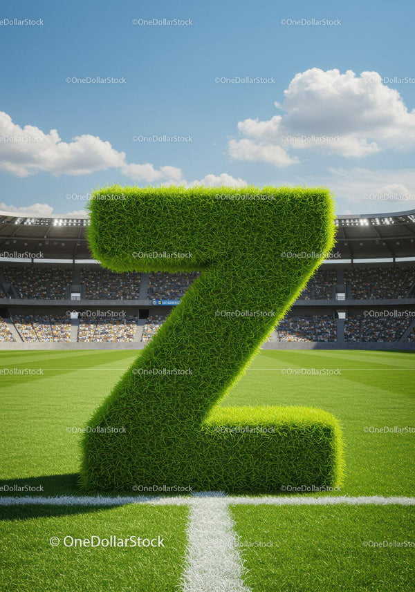 Giant Grass Letter Z on Football Field with Stadium Crowd