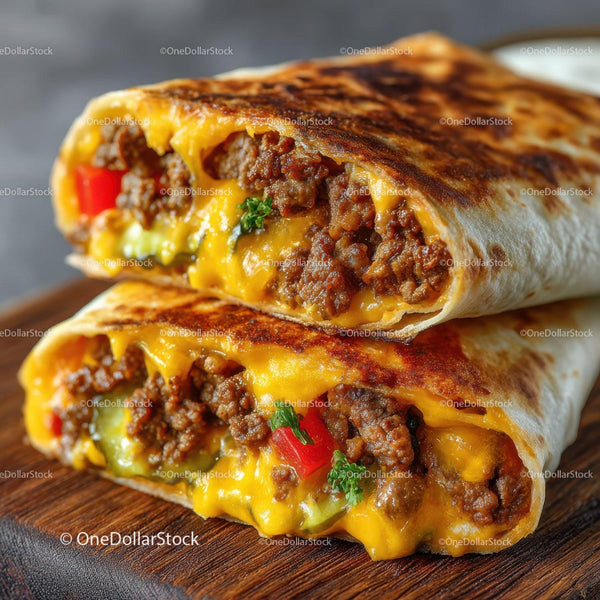 Burrito z wołowiną i serem z czerwonymi paprykami oraz kolendrą