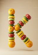 Letter K composed of fresh vibrant fruit slices