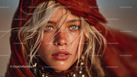 Intense Portrait of a Young Woman with Blue Eyes and Bohemian Style