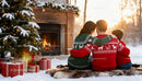 Cozy family moment by outdoor Christmas fireplace