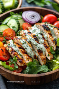 Grilled Chicken Salad with Cherry Tomatoes and Fresh Vegetables