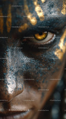 Close-up of An African Tribal Face with Gold Metallic Body Art