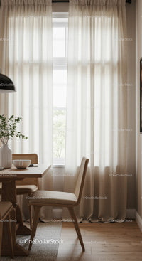 Bright and Cozy Dining Room with Beige Curtains and Natural Light