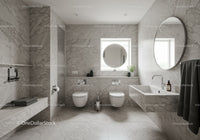 Luxury Modern Bathroom with Marble Walls and Round Mirrors