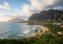Tropical Beach with Mountain Range and Ocean Waves Scenic Landscape