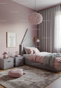 Cute Pink Nursery with Plush Rug and Child-Friendly Decor