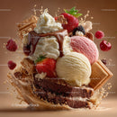 Assorted Ice Cream Sundae with Fresh Fruits and Chocolate Drizzle