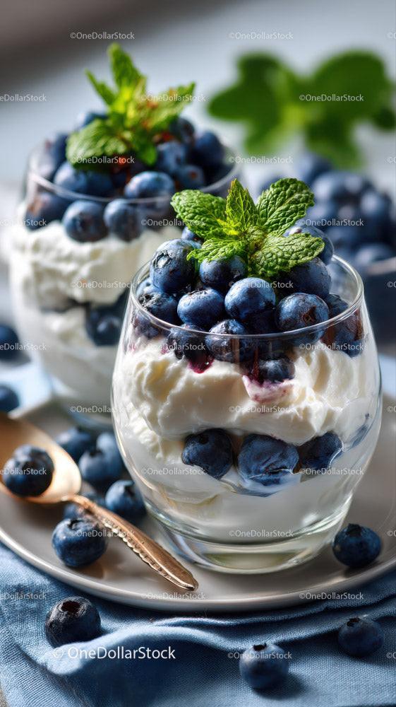 Refreshing Blueberry Yogurt Parfait with Mint Garnish