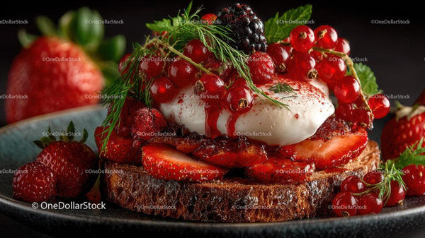 Berry Topped Toast with Cream and Fresh Red Currants