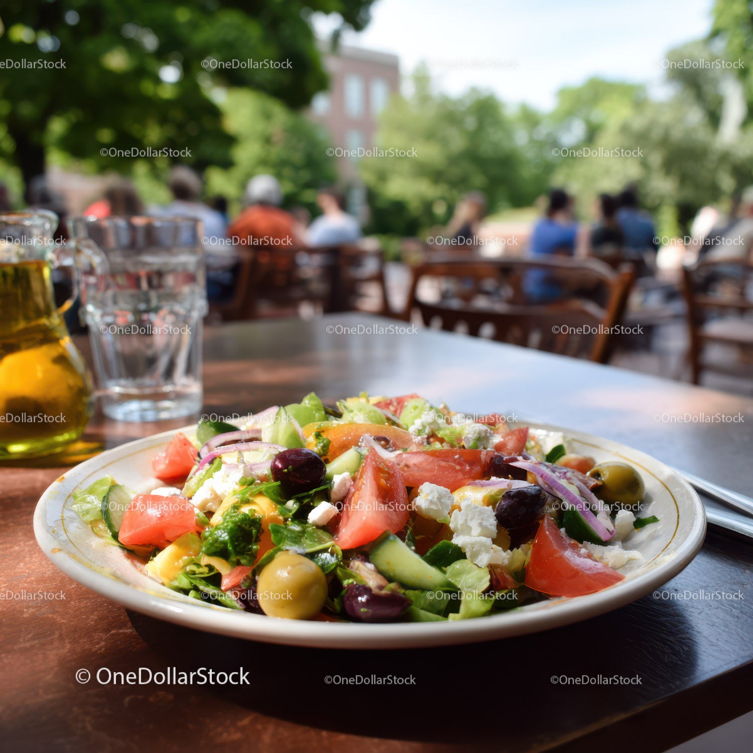Fresh Vegetable Salad with Tomatoes Cucumbers and Feta Cheese