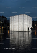 Modern Illuminated Building with LED Facade in Urban Night Scene