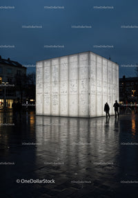 Modern Illuminated Building with LED Facade in Urban Night Scene