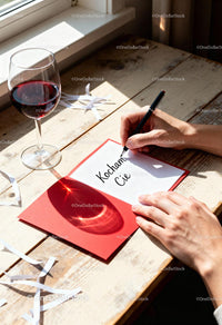 Writing a heartfelt Valentine love note by the window