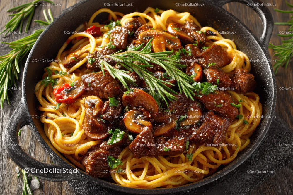 Hearty Beef Pasta with Herbs Cherry Tomatoes and Garlic