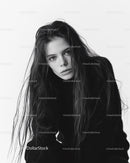 Black and White Portrait of a Young Woman with Wet Hair