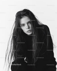 Black and White Portrait of a Young Woman with Wet Hair