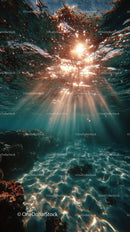 Enchanting Underwater Scene with Sunlight and Bubbles