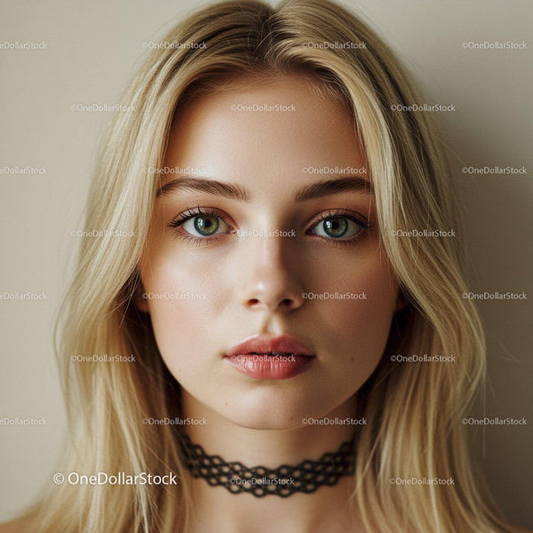 Zbliżenie na młodą kobietę z niebieskimi oczami i blond włosami