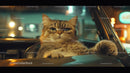 Gray Tabby Cat Sitting on Car Dashboard During Night Drive