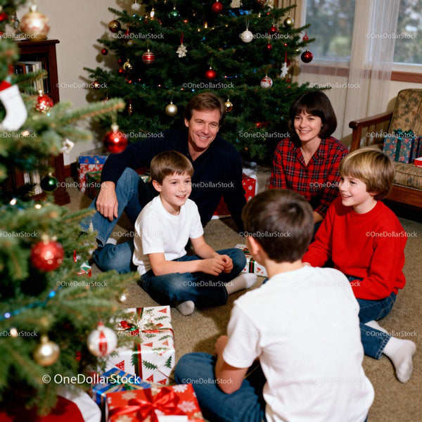 Family enjoying cozy Christmas morning together