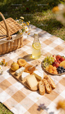 Summer picnic with cheese, fresh fruit and lemonade