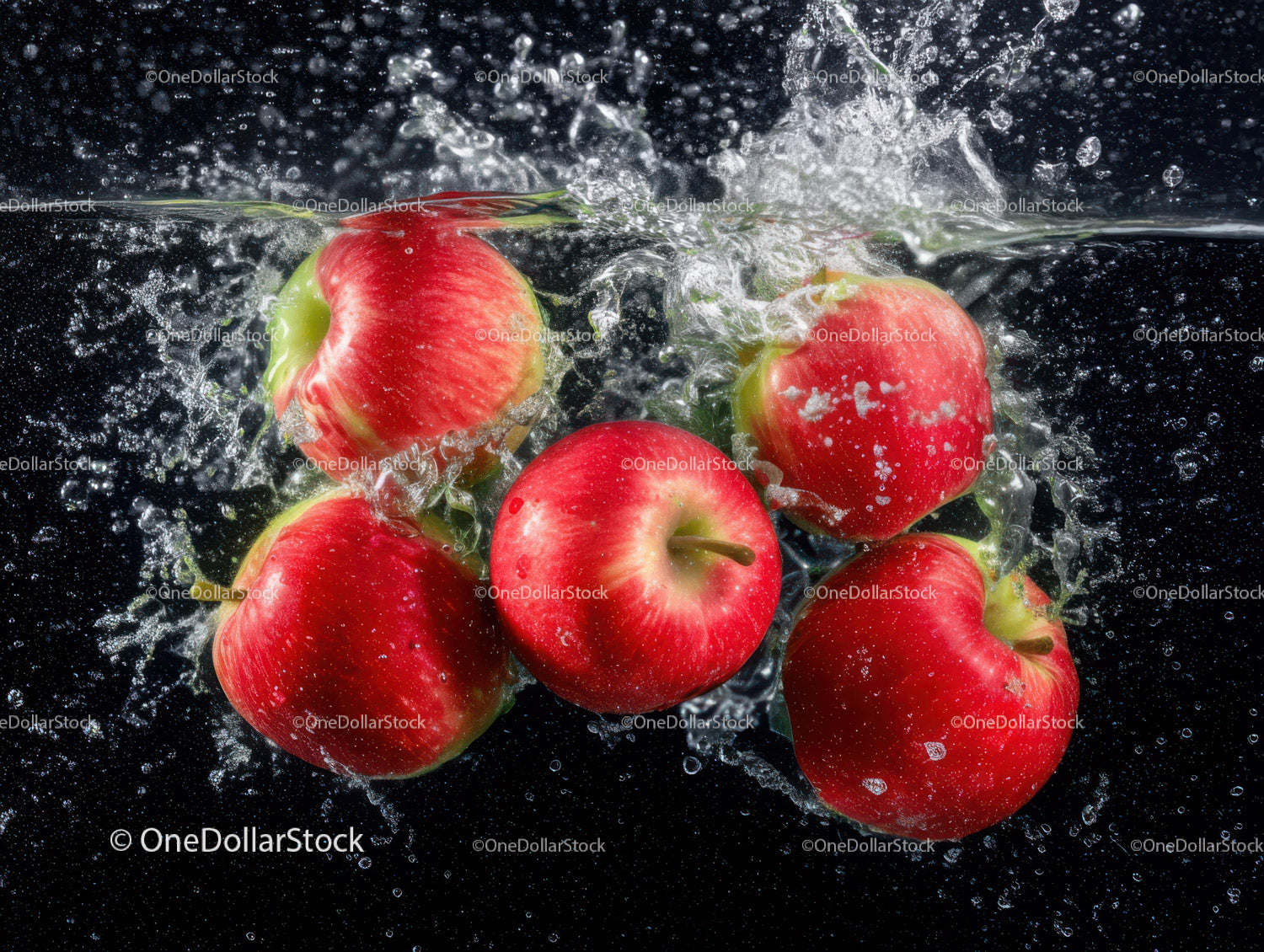 Red Apples Splashing into Water with Fresh and Juicy Appeal