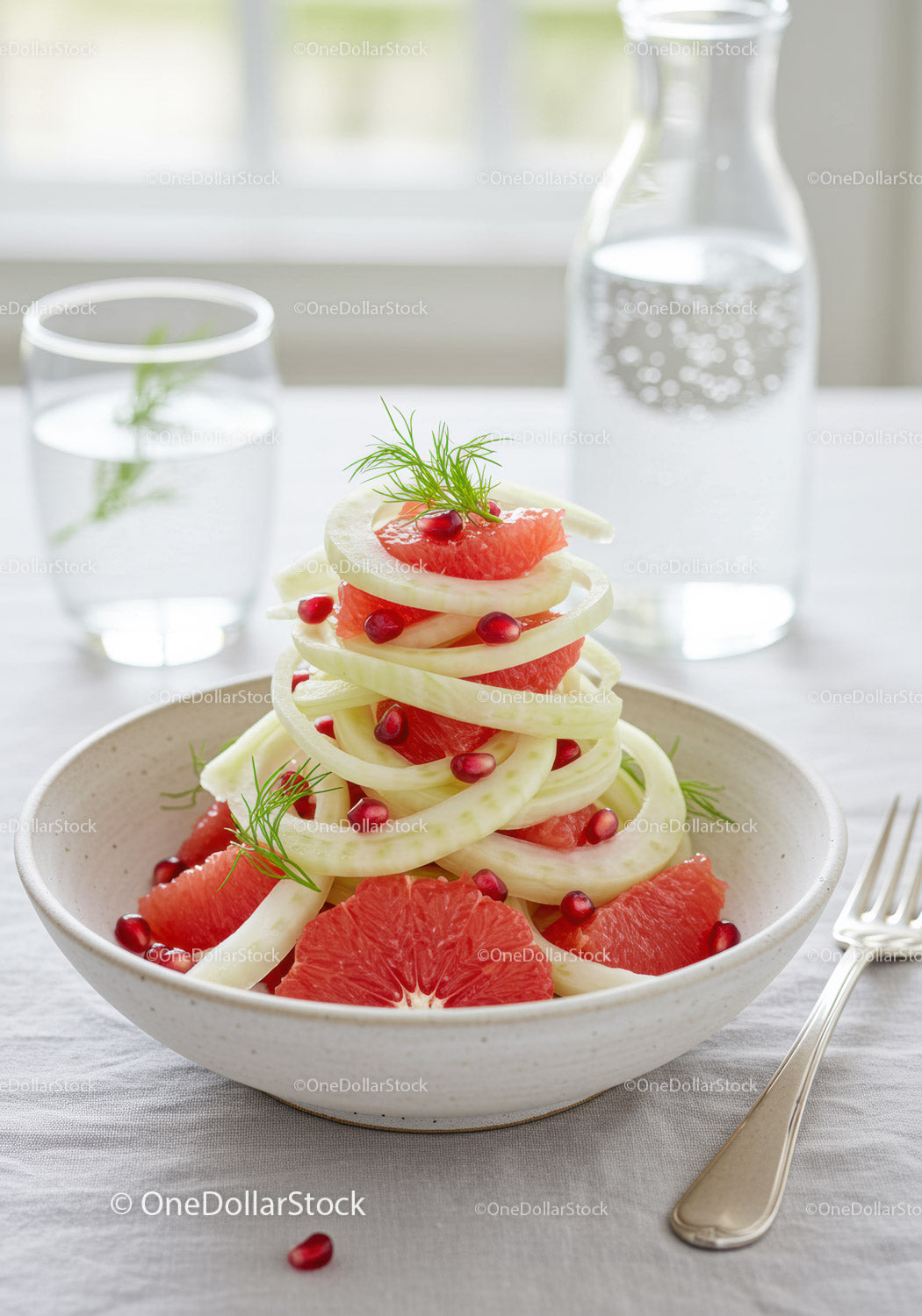 Refreshing fennel and grapefruit salad with pomegranate seeds